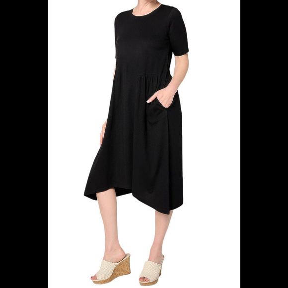 LOGO by Lori Goldstein Women's Cotton Modal Gusset Midi Dress Blk - Regular - Picture 1 of 1